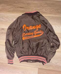 Vintage Orange Sporting Goods Rangers Bomber Jacket - Brown with Orange Stripes
